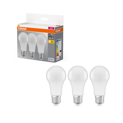 Osram LED Base Classic A Lampada, a Forma di Lampadina con Attacco E27, non dimmerabile, Sostituisce 100 watt, Opaca, Bianco Freddo, 4000 Kelvin, Confezione da 3