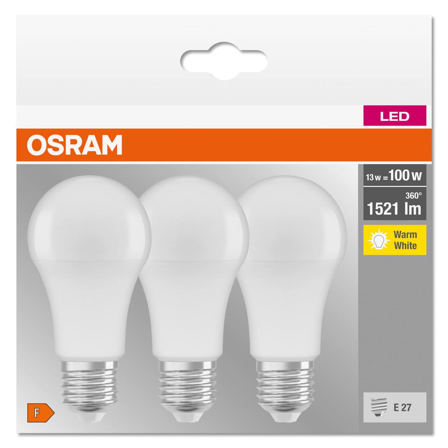 Osram LED Base Classic A Lampada, a Forma di Lampadina con Attacco E27, non dimmerabile, Sostituisce 100 watt, Opaca, Bianco Freddo, 4000 Kelvin, Confezione da 3