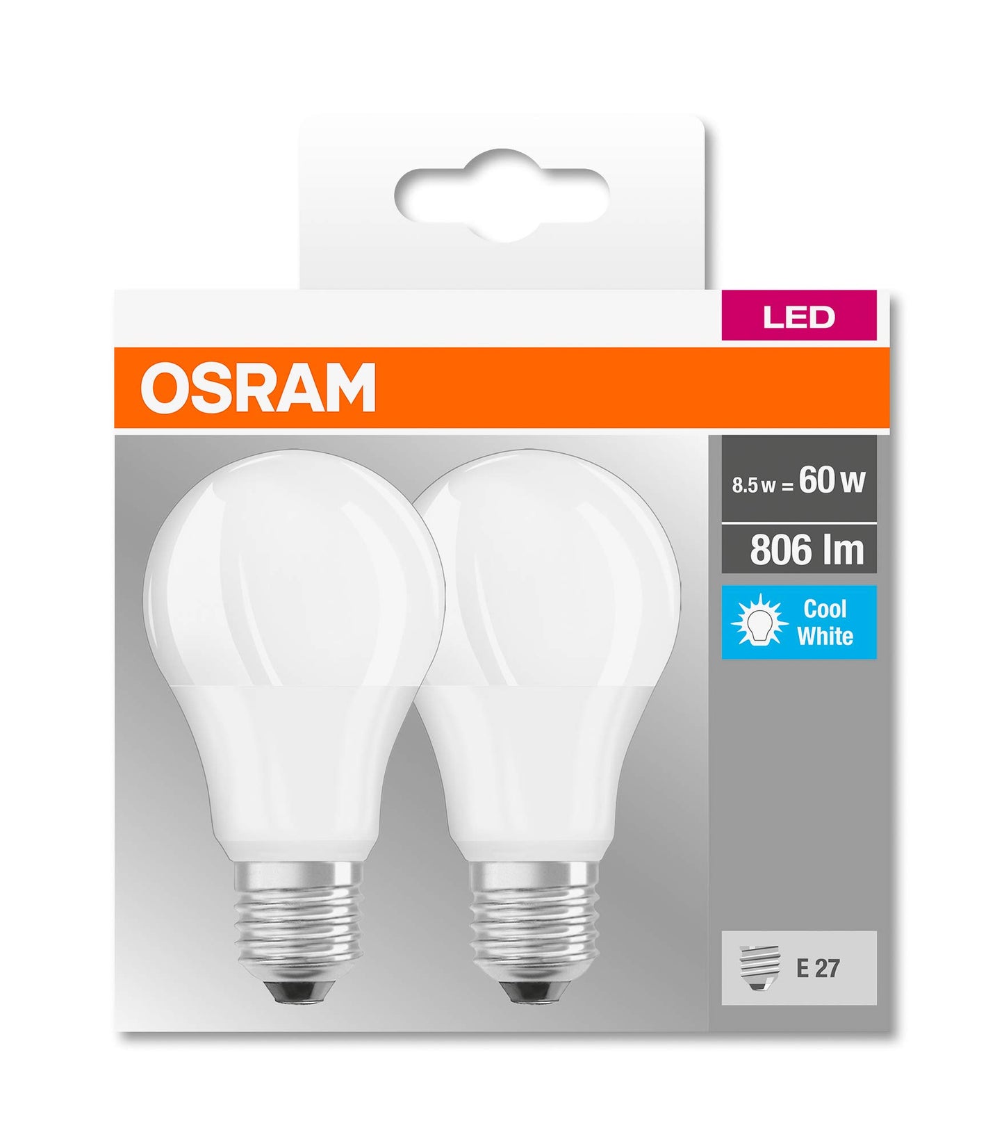 Osram LED Base Classic A Lampada, a Forma di Lampadina con Attacco E27, non dimmerabile, Sostituisce 100 watt, Opaca, Bianco Freddo, 4000 Kelvin, Confezione da 3