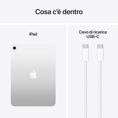 Apple iPad con chip A16: display Liquid Retina da 11'', 128 GB, Wi Fi 6, fotocamera frontale e posteriore da 12MP, Touch ID, autonomia di un giorno intero di batteria — Argento