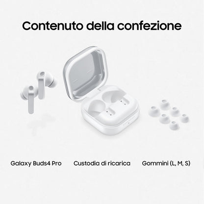 Samsung Galaxy Buds4 Pro Black, Altoparlante a 2 Vie, Doppio Amplificatore, Chiamate Cristalline, Audio 360°, ANC Migliorata, Controllo Adattivo Rumore, Galaxy AI con Comandi Vocali [ver. italiana]