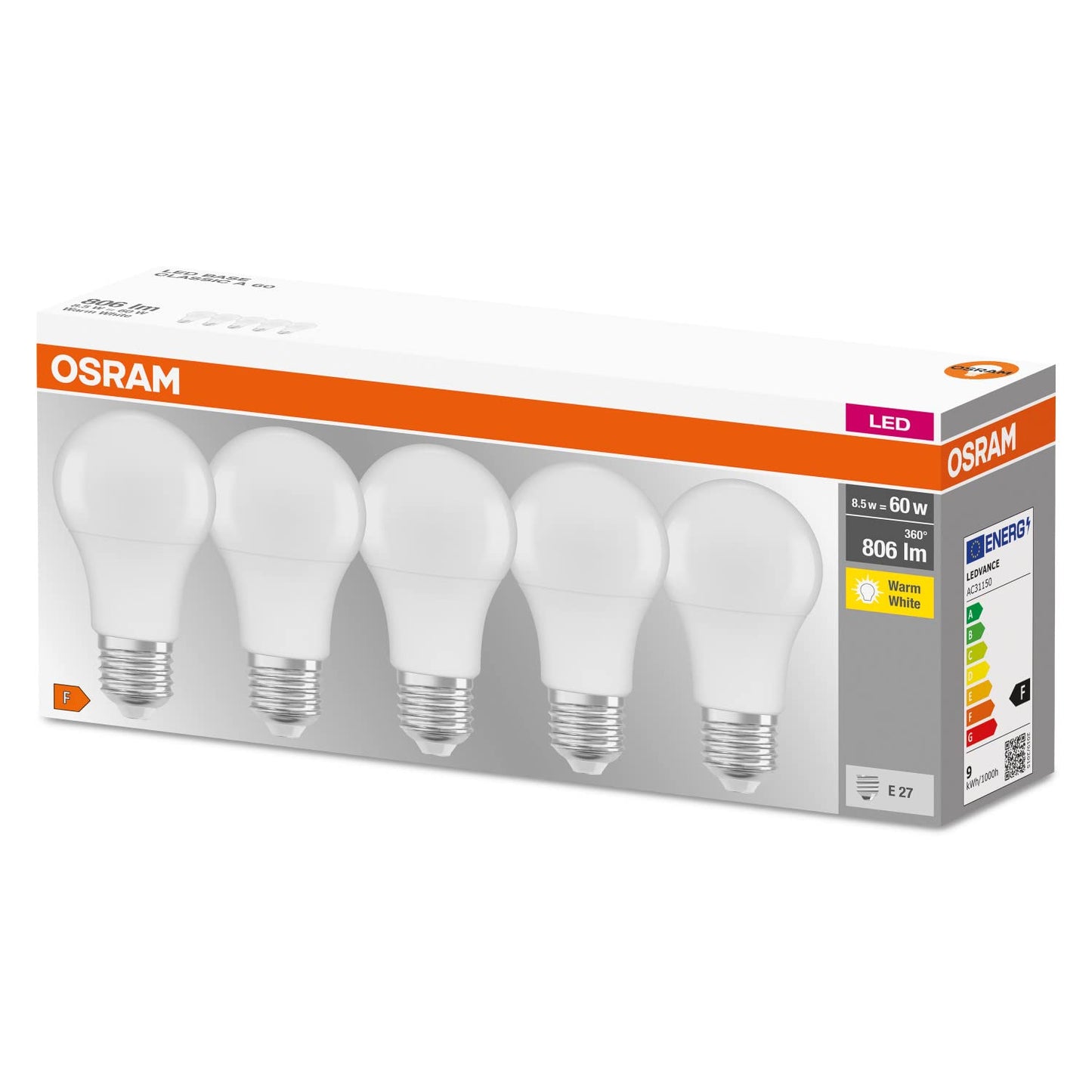 Osram LED Base Classic A Lampada, a Forma di Lampadina con Attacco E27, non dimmerabile, Sostituisce 100 watt, Opaca, Bianco Freddo, 4000 Kelvin, Confezione da 3