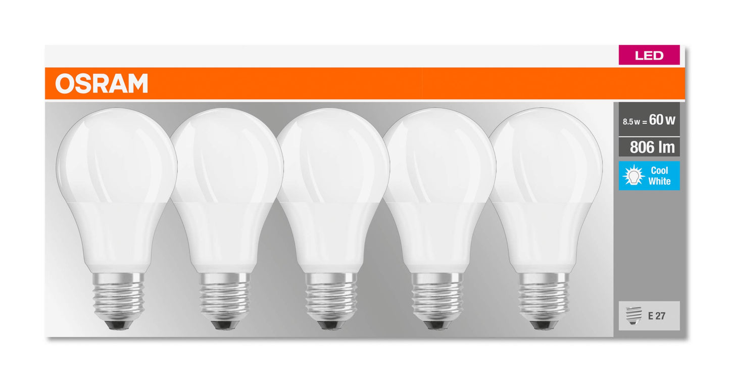 Osram LED Base Classic A Lampada, a Forma di Lampadina con Attacco E27, non dimmerabile, Sostituisce 100 watt, Opaca, Bianco Freddo, 4000 Kelvin, Confezione da 3