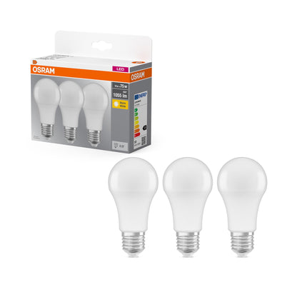 Osram LED Base Classic A Lampada, a Forma di Lampadina con Attacco E27, non dimmerabile, Sostituisce 100 watt, Opaca, Bianco Freddo, 4000 Kelvin, Confezione da 3