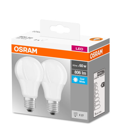 Osram LED Base Classic A Lampada, a Forma di Lampadina con Attacco E27, non dimmerabile, Sostituisce 100 watt, Opaca, Bianco Freddo, 4000 Kelvin, Confezione da 3