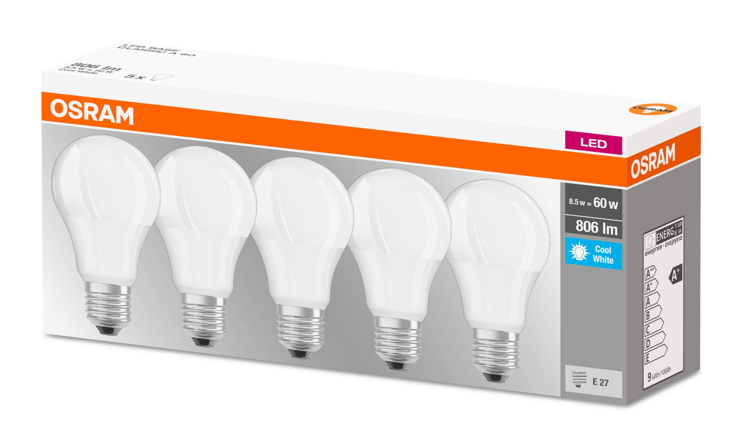 Osram LED Base Classic A Lampada, a Forma di Lampadina con Attacco E27, non dimmerabile, Sostituisce 100 watt, Opaca, Bianco Freddo, 4000 Kelvin, Confezione da 3