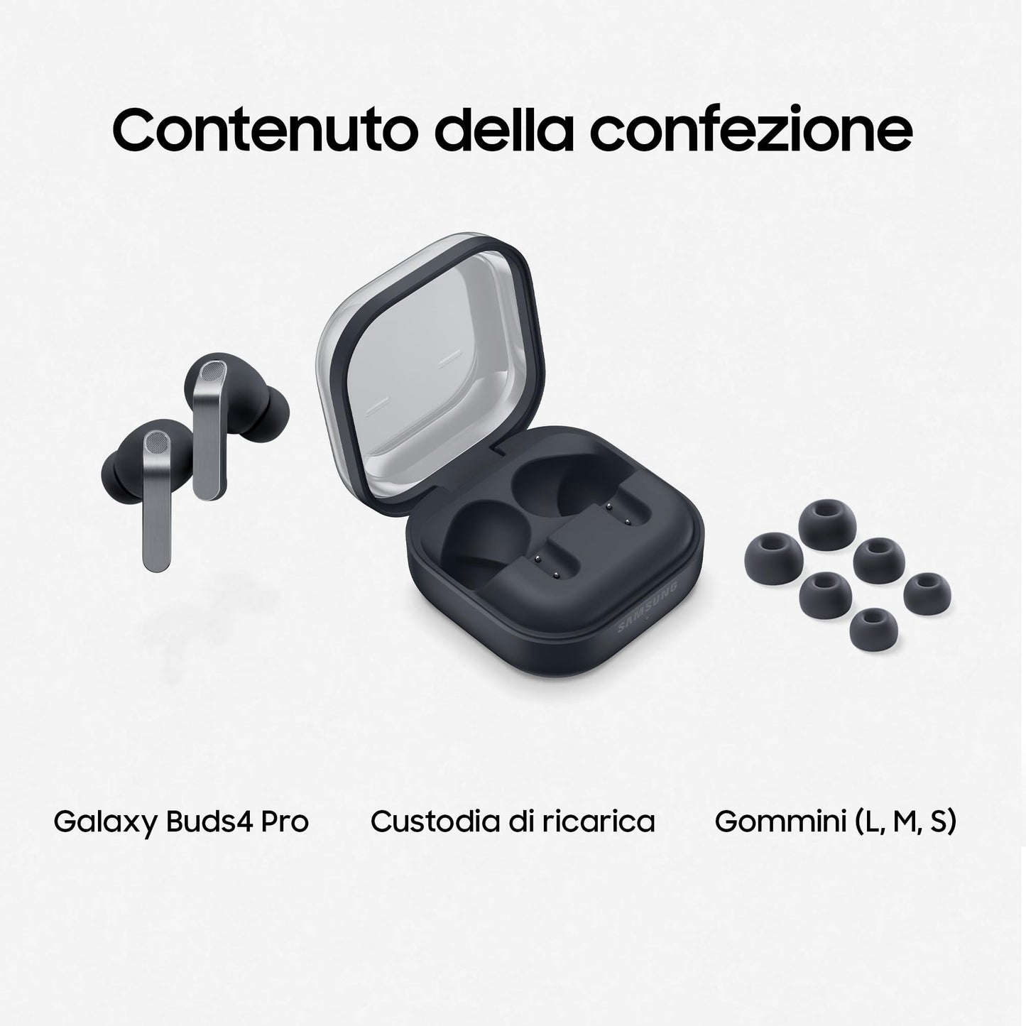 Samsung Galaxy Buds4 Pro Black, Altoparlante a 2 Vie, Doppio Amplificatore, Chiamate Cristalline, Audio 360°, ANC Migliorata, Controllo Adattivo Rumore, Galaxy AI con Comandi Vocali [ver. italiana]